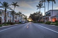 Daybreak over the shops along 5th Street in Old Naples, Florida.